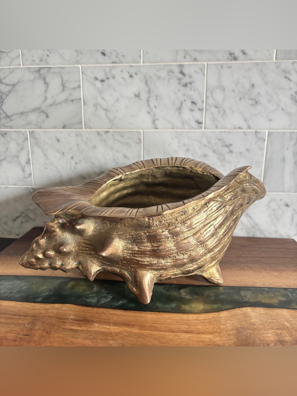 Vintage Mid Century 10” Brass Conch Shell Planter | Hollywood Regency, Nautical